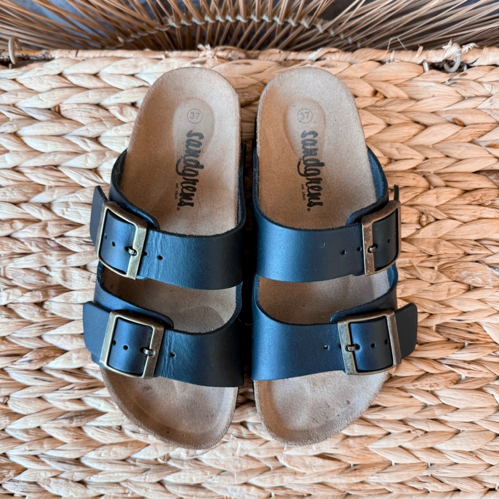 Sandgrens Costa Cork Black Sandals SZ 37 6.5-7